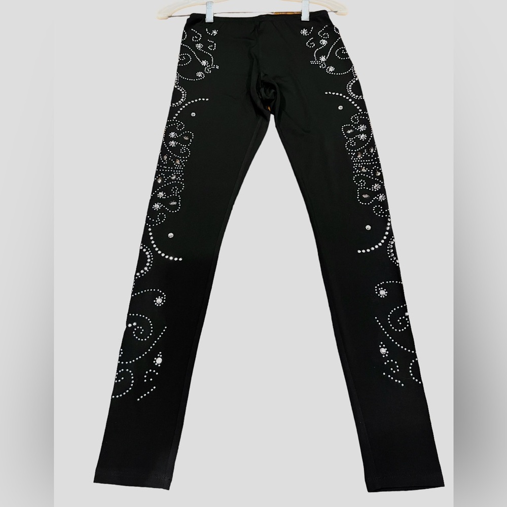 Venus Black Stretch Fitted Metallic Jeweled Hardware Polyester/Spandex Sz. XS